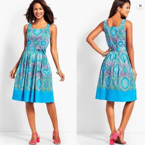 Talbots Retro Paisley Fit-and-Flare Dress - Size‎ 12 Petite - Picture 1 of 12